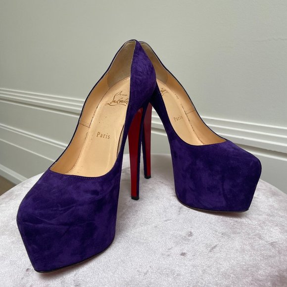 CHRISTIAN LOUBOUTIN PURPLE SUEDE DAFFODILE PLATFORM PUMPS - Picture 1 of 6